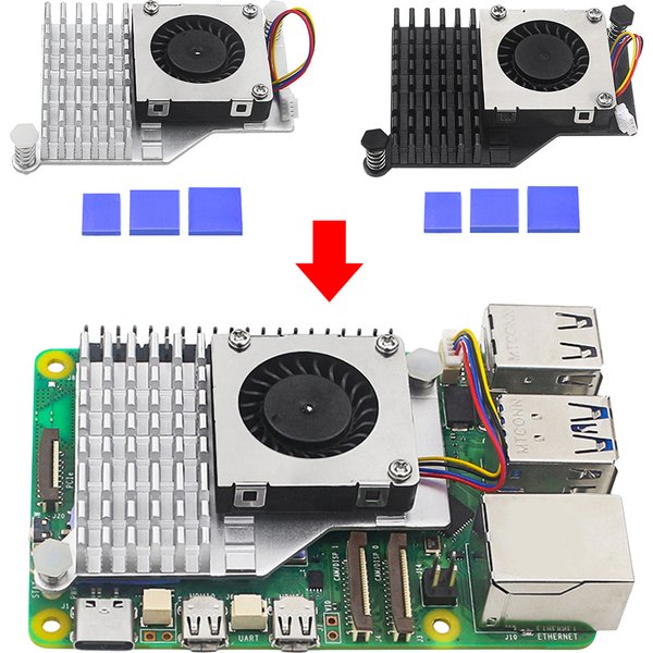 Für Raspberry Pi 5, aktiver Kühler, Metall-Kühlkörper, Kühler mit einstellbarer Geschwindigkeit, Lüfter, Kühlkörper, Kühler