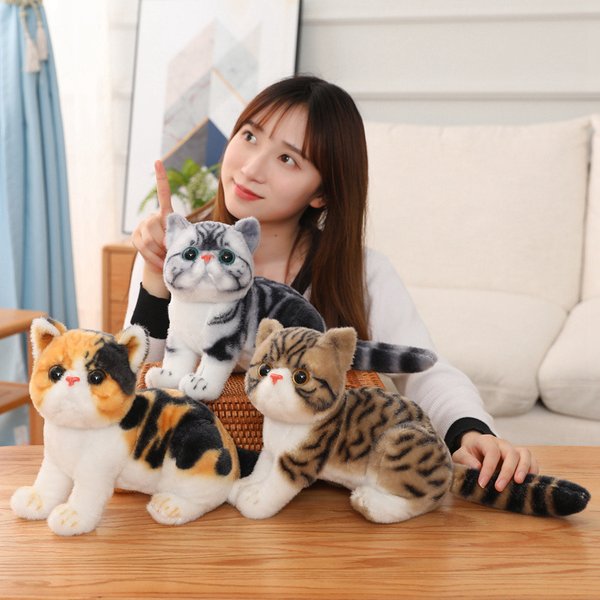 Peluches de chat de simulation pour enfants, adorables poupées en peluche douces, jouets animaux Kawaii, décor d'anniversaire pour enfants, 26cm, 1PC