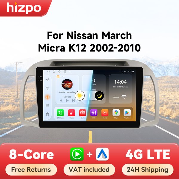 Hizpo Android Auto Auto Radio Für Nissan März Micra K12 2002-2010 Navigation GPS Head Unit Stereo Multimedia Drahtlose carplay BT