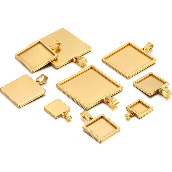 5Pcs Stainless Steel 10 15 20 25 30mm Square Cabochon Cameo Base Tray Bezel Blank Setting Supplies for Jewelry Making Pendant