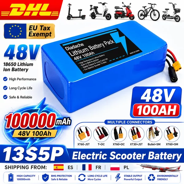 48V 13S5P 18650 100000mAh Lithium-Akku, geeignet für Elektroroller und Mountainbikes mit einer Leistung von 250-1000W + Ladegerät