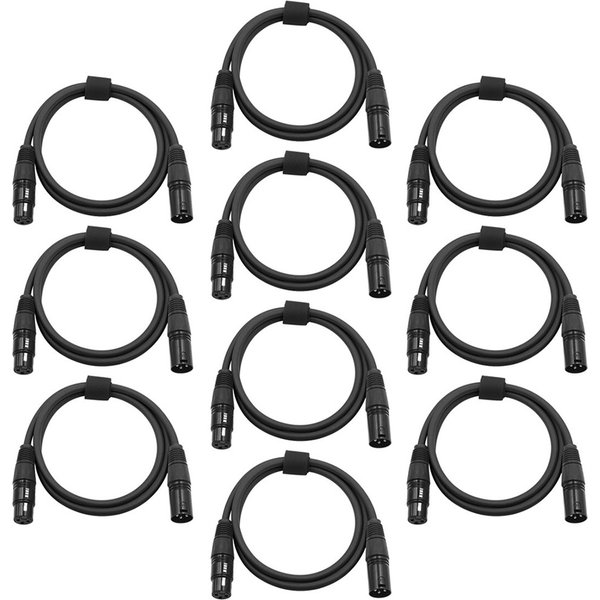 10 Stück 2M 3-Pin DMX-Kabel für Bühnenbeleuchtung Wasserdichtes XLR-Stecker-auf-Buchse-Kabel für PAR-Licht Moving Head DJ-Equipment Schwarz Langlebig