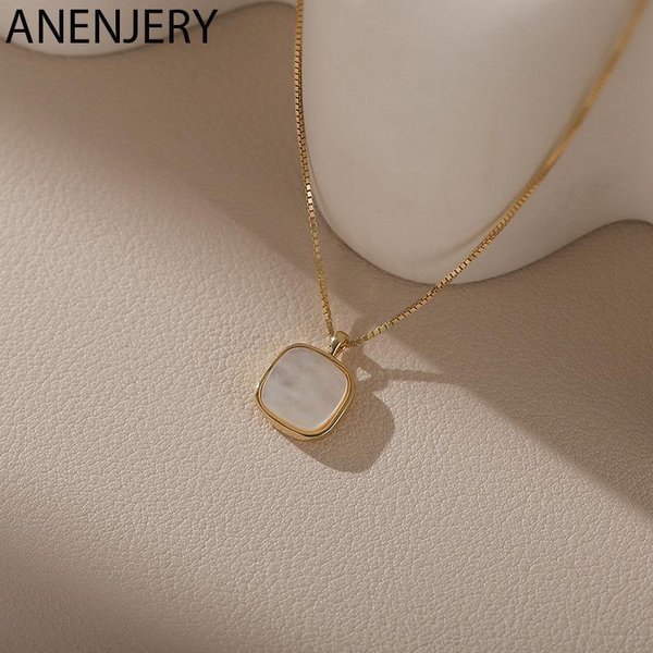 ANENJERY – collier avec pendentif fritillaire carré pour femmes, couleur argent, tempérament Simple, chaîne Ins, bijoux de Niche