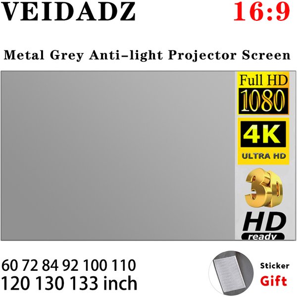 VEIDADZ Projector Screen 100 120 133 Inch 16:9 Foldable Anti-Light Grey Reflective Cloth Portable Projection Screen For Home