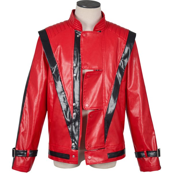 Veste en cuir rouge pour cosplay Michael Jackson, costume de cosplay, tenue de spectacle d'Halloween, haut pour homme