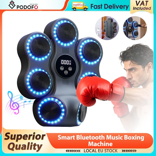 Podofo Smart Bluetooth Musik-Boxmaschine mit Handschuhen, 7 Zielen, 9 Geschwindigkeiten & 11 Modi für Erwachsene & Kinder, Wand-Box-Schlagpolster, elektronisches Boxziel zur Wandmontage