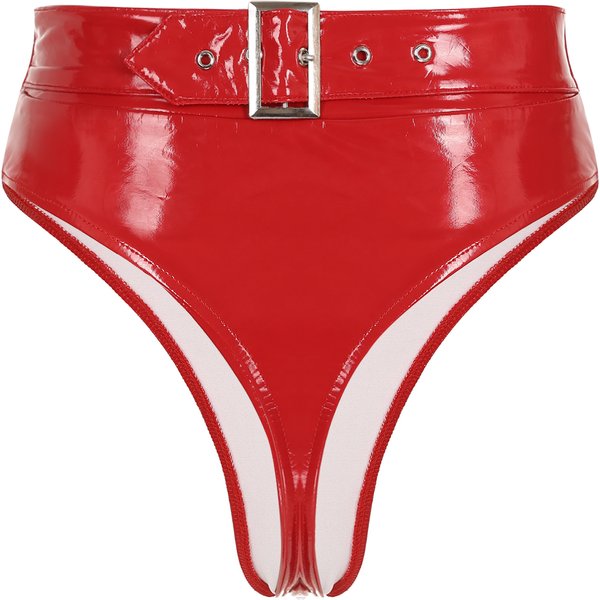 Damen-Tangas mit hoher Taille, Lackleder-Slip, Unterwäsche, Wet-Look, verstellbare Schnalle, Gürtelhöschen für Pole Dance