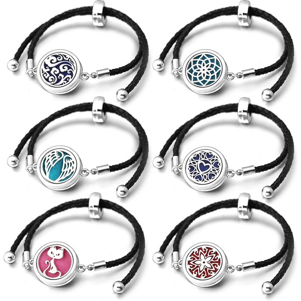 Bracelet d'aromathérapie en acier inoxydable en forme de cœur, ailes d'ange, boucle en cuir réglable, médaillon diffuseur pour femmes, bijoux