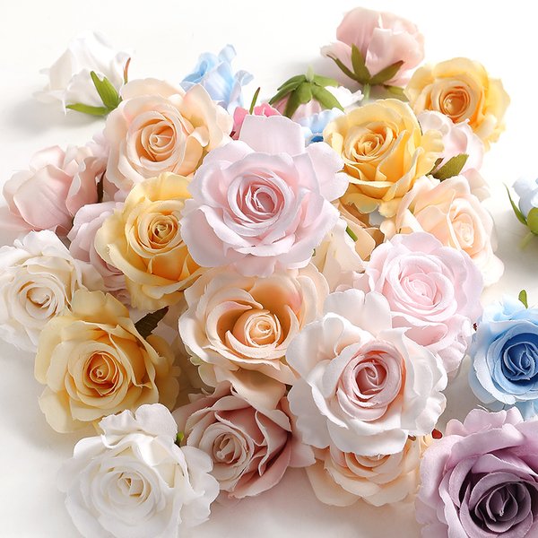Fleurs artificielles en soie, 5/10 pièces, roses, pour décoration de maison, décoration de mariage, bricolage, cadeau, couronne, boîte à bonbons, ornement de gâteau