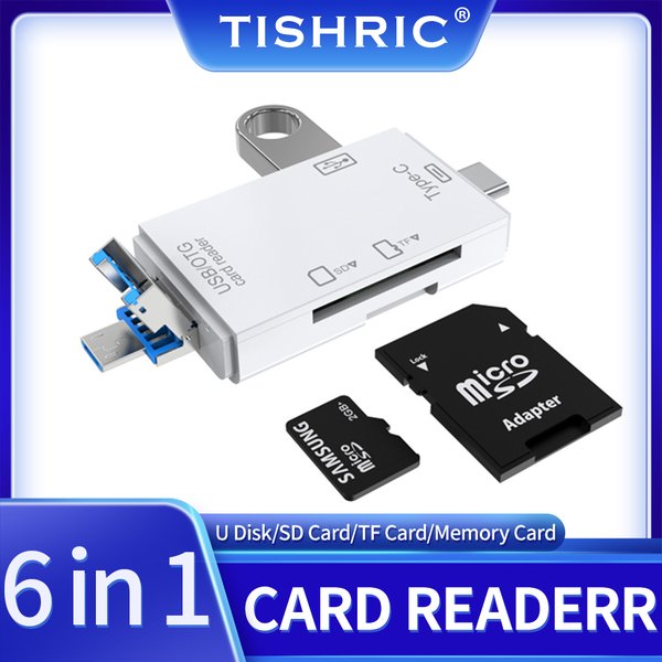 TISHRIC-Lecteur de carte externe 6 en 1, disque U TF, carte SD, clavier, souris, appareil photo, interface USB Type-C, lecteur flash, adaptateur