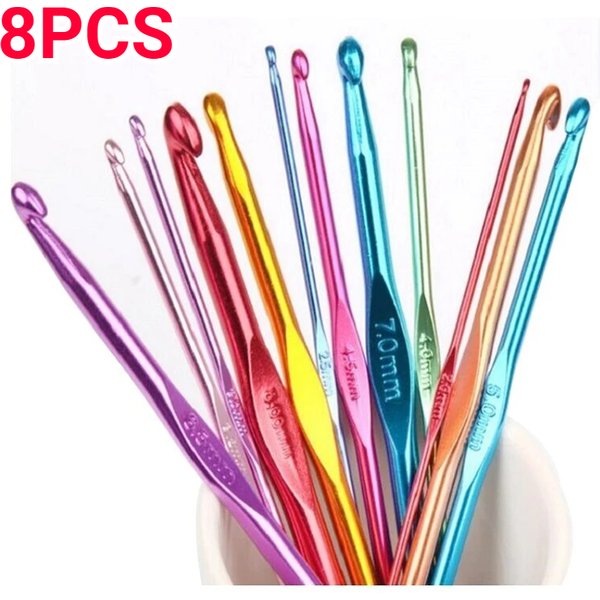 8pcs Metal Handle Crochet Hook Colorful Aluminum Knitting Needles Single Head Crochet Knitting Yarn Crafts DIY Apparel Needles
