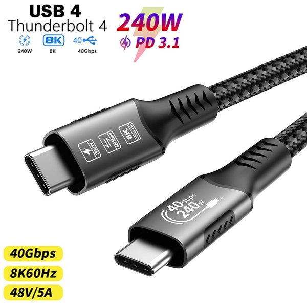 Kabel USB4 do Thunderbolt 4, 40 Gbps, 8K@60Hz, 4K@120Hz, PD3.1 100W, Typ-C do USB-C, Kompatybilny z iPhone 17 K36S, obsługuje podwójny protokół.