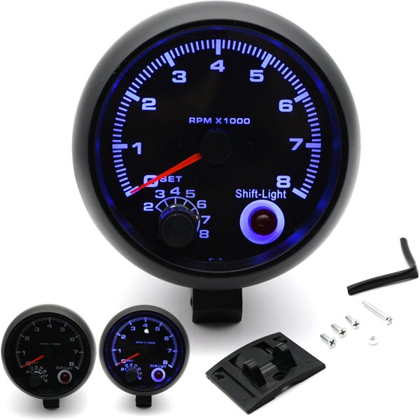 3.75'' Car Universal Black Tachometer Gauge Blue Inter Shift light 0-8000 RPM