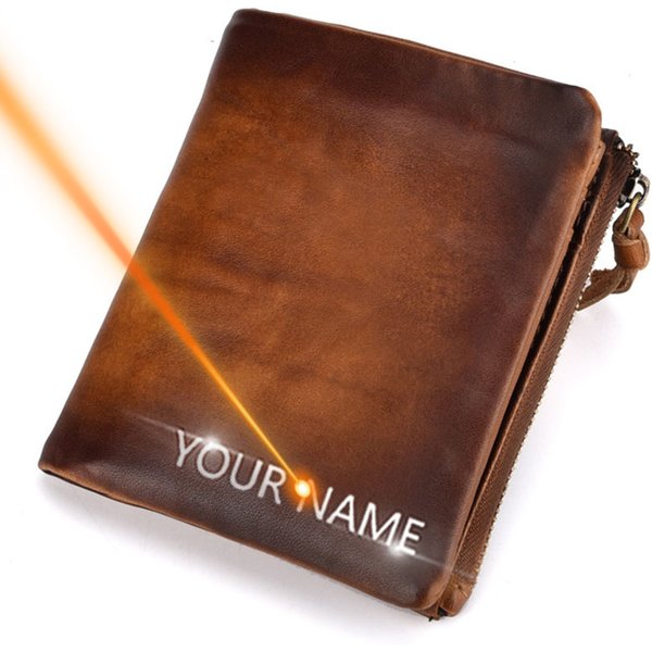 Vintage 100% Genuine Leather Short Men Wallets High Quality Zipper Coin Pocket Male Wallet Brand Card Holder Man Purses Wallets