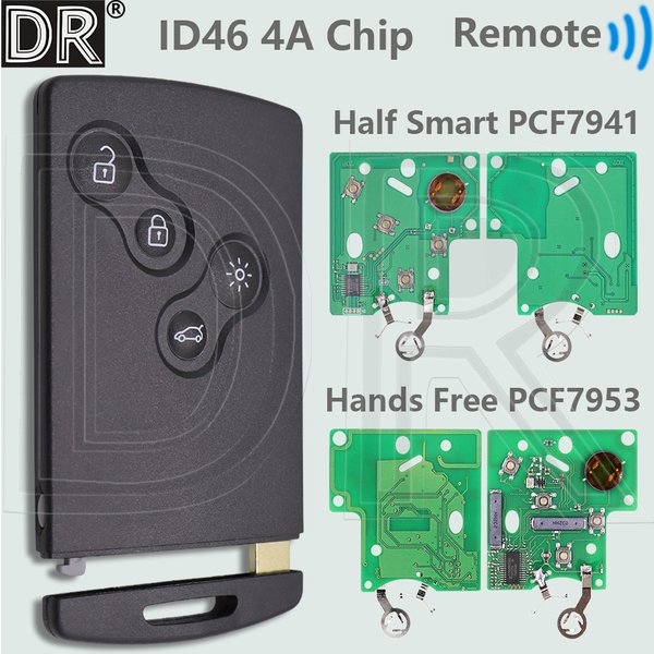 DR – clé télécommande de voiture intelligente, demi-intelligente/mains libres, ID46 4A PCF7953M, pour Renault Megane Laguna Grand Scenic Fluence Clio IV Captur