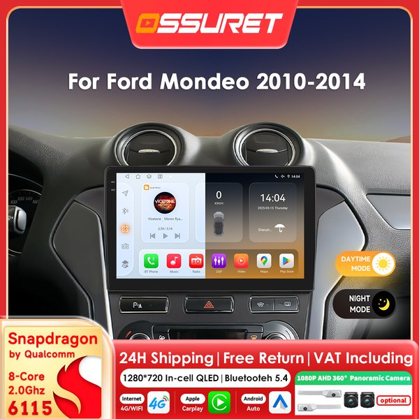 Lecteur vidéo multimédia Android 14 pour Ford Mondeo 4 mk4 2010 - 2014, Carplay, Android Auto, radio 2din, caméra 360, écran intelligent par Snapdragon 6115