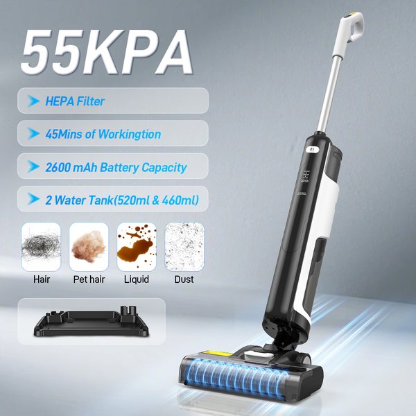 Redroad W12 SE Kabelloser Nass-Trocken-Staubsauger mit Wischfunktion, 55000Pa Saugkraft, automatische Bodenreinigung, selbstreinigendes Smart-Home-Gerät