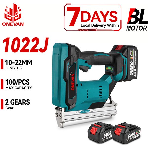 Pistolet à clous électrique sans fil ONEVAN 10-22mm 2 vitesses, outil de rénovation de meubles et de menuiserie, compatible avec batterie Makita 18V