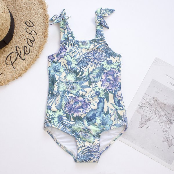 Sommer Blumendruck Mädchen Kinder Einteiler Bademode Badeanzug Schleife Deko Kinder Strand Baden Badeanzug Monokini