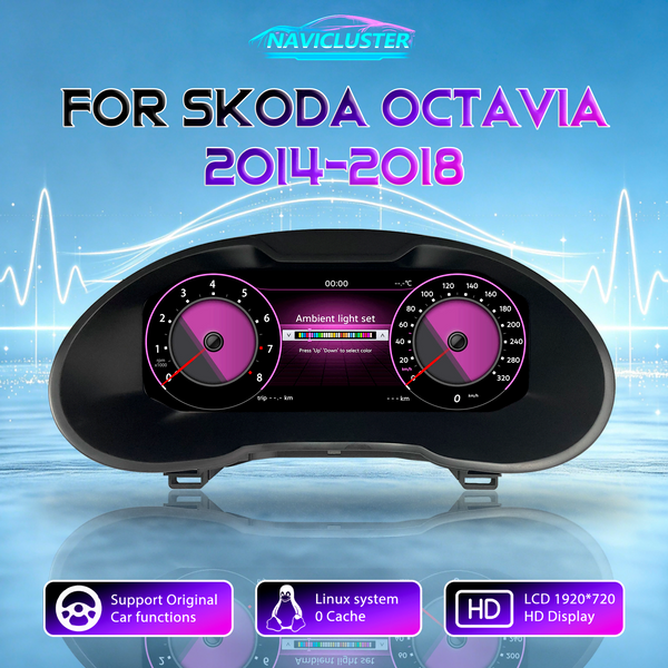 HD-Bildschirm 1920*720 Tachometer Linux LCD Digitales Dashboard für VW Skoda Octavia Baujahre 2014-2018 Cluster Auto Instrumententafel Cockpit