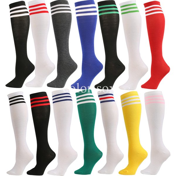 Chaussettes de Compression unisexes, chaussettes de Football antidérapantes, Tube Long, bas hauts aux genoux, chaussettes de Football rayées, chaussettes de sport de course