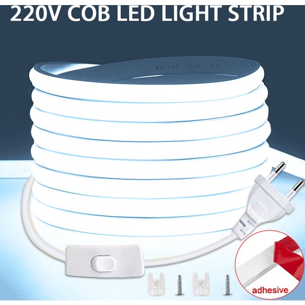 Taśma LED COB 220V z wtyczką europejską, elastyczna taśma świetlna LED 220V do dekoracji kuchni, domu i pokoju (z włącznikiem lub bez).