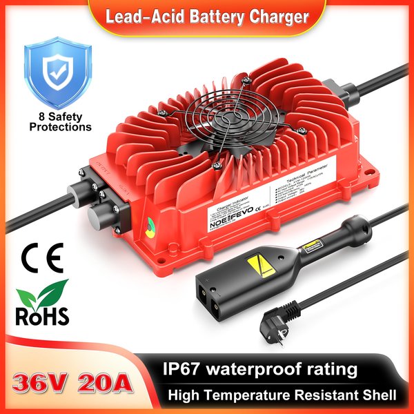 NOEIFEVO 36V 20A Golfwagen-Ladegerät EZGO TXT D-Plug Schnellladung IP67 Wasserdicht Smart-Lüfter für Blei-Säure AGM Gel Batterie Ladegerät