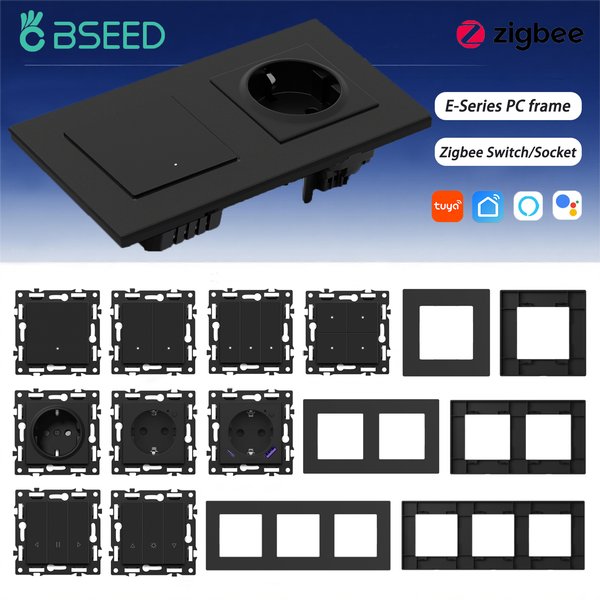 BSEED Zigbee Przełącznik Światła Dotykowy 1/2/3/4-kanałowy Funkcja Przełącznika Dwukierunkowego Część DIY Gniazdko Inteligentne EU Plastikowa Ramka Kolor Czarny