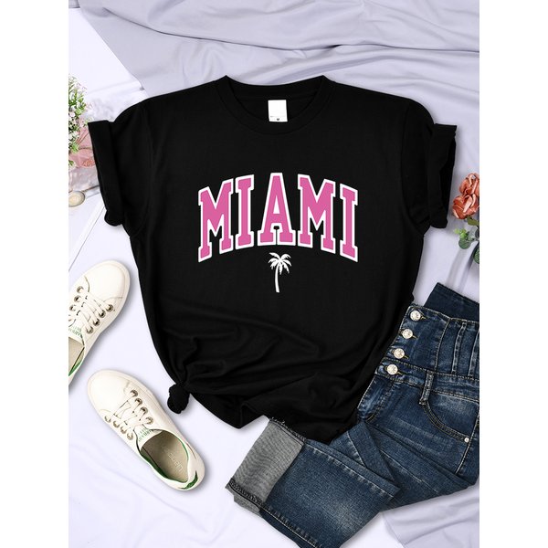 Miami Beach, Florida USA Street Printed T-Shirt Women Summer Breathable Short Sleeve Soft Comfortable T Shirts Loose Casual Tees