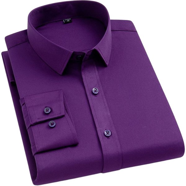 BAMBOOPLE chemises de bureau sans fer pour hommes dernières affaires douces Anti-rides sans poche intelligent casual violet coupe ajustée AEchoice