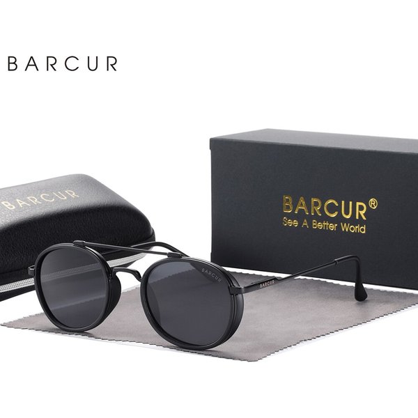 BARCUR-Lunettes de soleil carrées polarisées pour hommes et femmes, lunettes de soleil rondes classiques pour la conduite, accessoire de lunettes