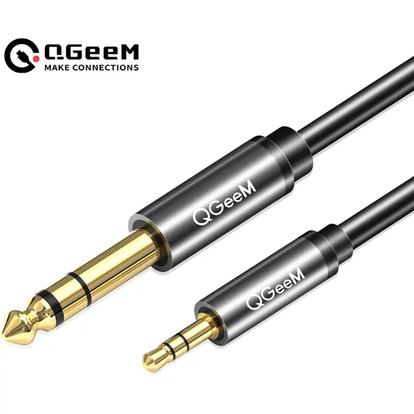 QGeeM 3,5mm auf 6,35mm Adapter-Aux-Kabel für Mischpult, Verstärker, CD-Player, Lautsprecher, vergoldeter 3,5mm auf 6,35mm Stecker-Audiokabel