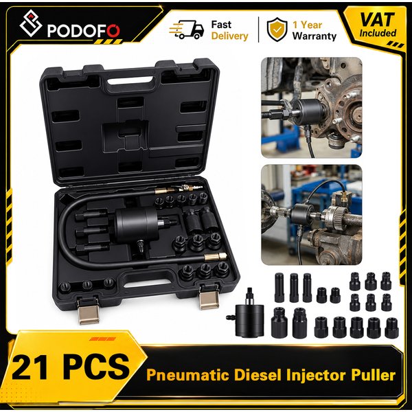 Podofo 21Pcs Pneumatic Fuel Injector Puller Kit Injector Removal Extractor for Bosch Delphi Denso Siemens CR CRIN CAT320 Cummins for Solenoid Coil Screw Connection Auto Engine Professional Repair