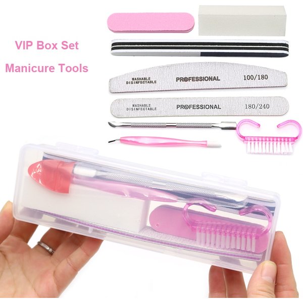 Kit de 8 Limes à Ongles Professionnelles 100/180, Polissoirs, Pinceaux de Manucure et Pédicure, Outils d'Extension et Kits de Soin des Cuticules