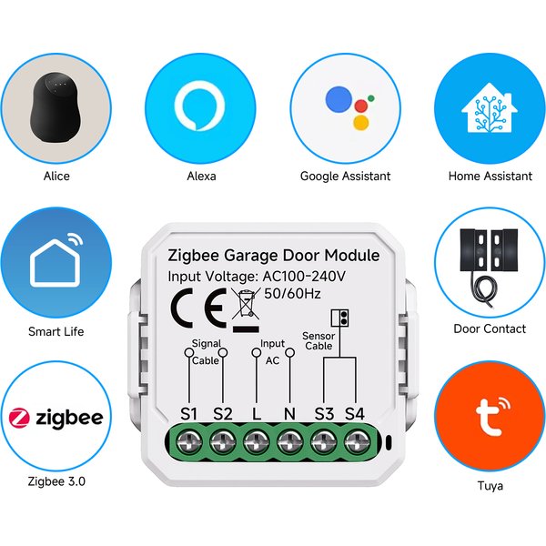 Module d'ouverture de porte de garage intelligent Tuya WiFi/Zigbee avec application Smart Life, compatible avec Alice, Alexa et Google Home Assistant