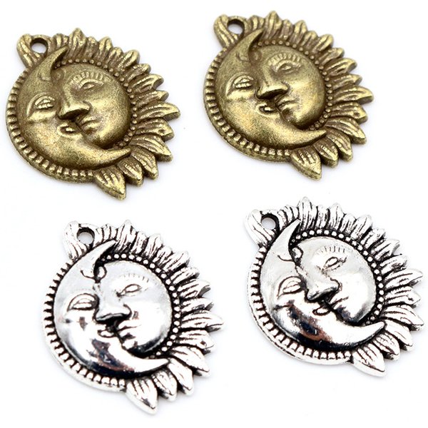 20pcs 16x20mm Antique Silver Plated Bronze Moon Sun Flower Handmade Charms Pendant DIY Jewelry Findings for bracelet necklace