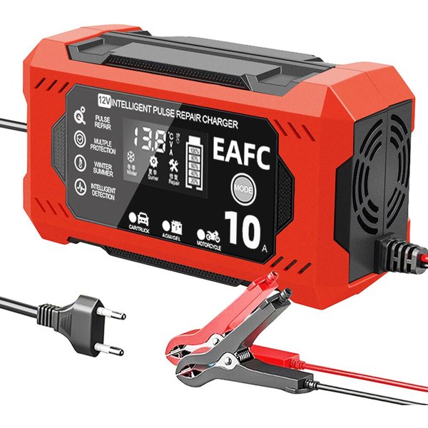 Chargeur de batterie de voiture avec écran tactile, réparation d'impulsions, affichage LCD numérique, chargeur rapide intelligent pour voiture, moto, 12V, 8A, 10A