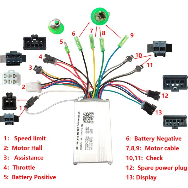 Contrôleur de moteur sans balais EBIKE 48V 15A accessoires e-bike affichage X813-AA26E-12Z KD26E contrôleur de vitesse de vélo