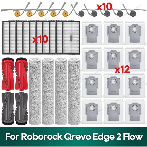 Kompatibel mit Roborock Qrevo Edge 2 Flow Zubehör: Hauptbürste, Filter, Wischrolle, Staubbeutel, Ersatzteil-Set