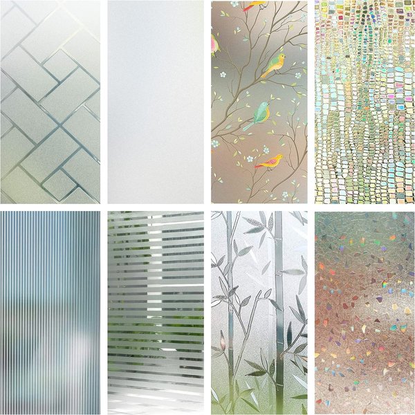 Window Privacy Film Rainbow 3D Decorative Glass Vinyl Stained Glass Decals Static Cling Window Sticker Non-Adhesive Films