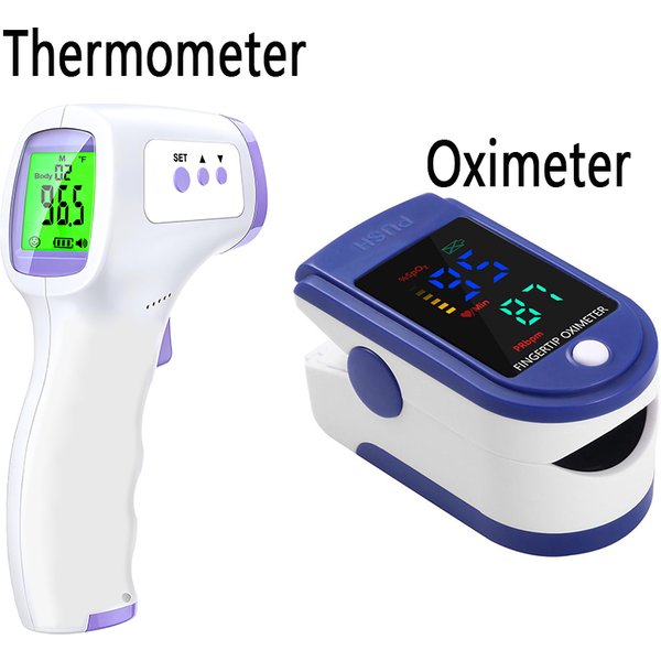 Thermomètre infrarouge numérique front corps thermomètres de fièvre sans contact ou oxymètre de pouls de doigt portable médical oxygène sanguin