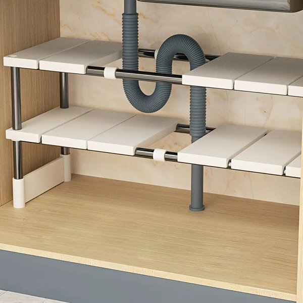 Verstellbares Unterschrank-Aufbewahrungsregal, Erweiterbarer Küchen- & Badezimmerschrank-Organizer, Langlebiger Platzsparender Mehrstöckiger Topfhalter