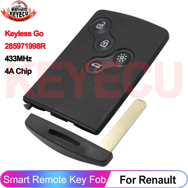 KEYECU – puce d'entrée sans clé 4A, pour Renault Clio IV Captur 2009- 2014 2015 2016 2017 2018 2019 433MHz, clé intelligente à distance 285971998R
