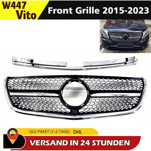 Für Vito W447 Modifiziertes Zubehör Diamant GT-Stil Frontgrill Passend für Mercedes-Benz Vito W447 2015 2016 2017 2018 2019 2020 2021 2022 2023 Motorhaubengrill Mittelgitter