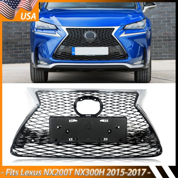 F Sport Style Frontstoßstangengrill, passend für 2015–2017 Lexus NX200t NX300h, Chrom mit schwarzen Grills, Fronthaube, Netz-Kühlergrill
