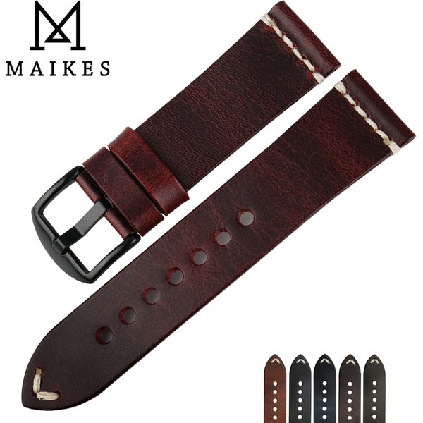 MAIKES Bracelet en cuir Vintage Bracelet de montre en cuir gras accessoires de montre Bracelet 20mm 22mm 24mm mode Bracelet de montre rouge pour Omega