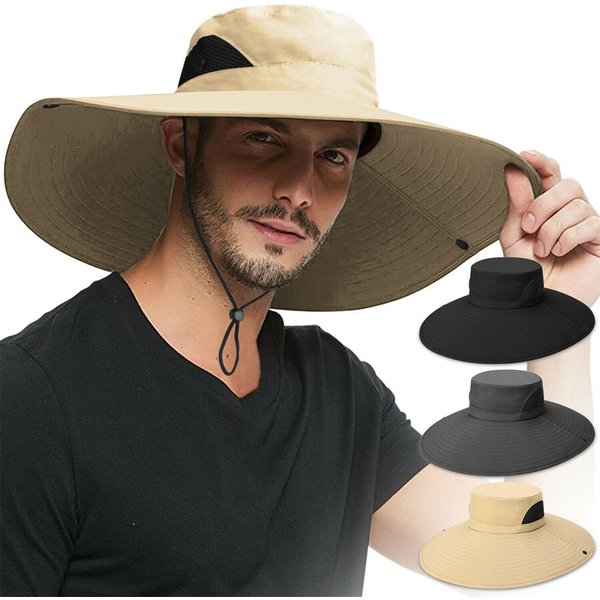 Chapeau de soleil respirant pour hommes et femmes, protection solaire UV, chapeau à large visière, casquette extérieure Boonie E27
