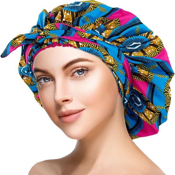 Bonnet en Satin imprimé africain de grande taille avec longue enveloppe de ruban Double couche couvre-chef motif Ankara femmes couverture de cheveux casquette d'enveloppement de cheveux