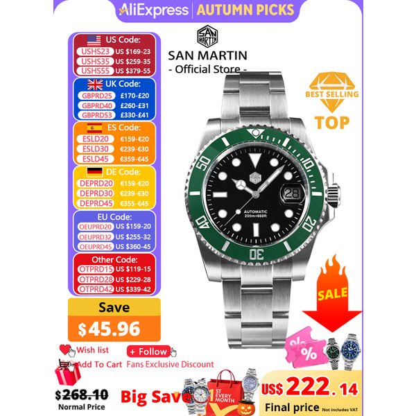 San Martin Neue 40mm Water Ghost Taucheruhr Herren Luxus ST 2130 Automatische Mechanische Uhr Saphirglas Wasserdicht 200m SN0017