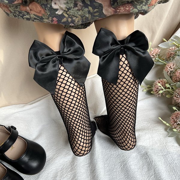 Summer Big Bow Baby Girls Mesh Socks Infant Breathable Fishnet Knee High Sock Toddler Kids Lace Long Socks For 0-5Years